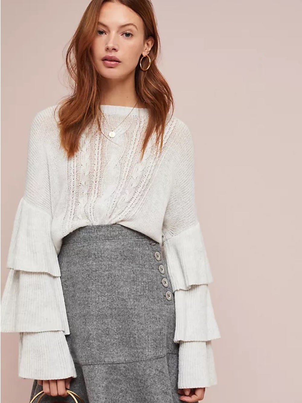 Cupcakes & Cashmere Kristin Dramatic Sleeve Sweater in Gray Size S